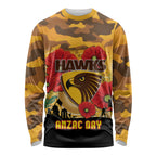 Custom Hawks Football ANZAC Long Sleeve Shirt Gallipoli Camouflage With Poppies