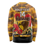 Custom Hawks Football ANZAC Long Sleeve Shirt Gallipoli Camouflage With Poppies
