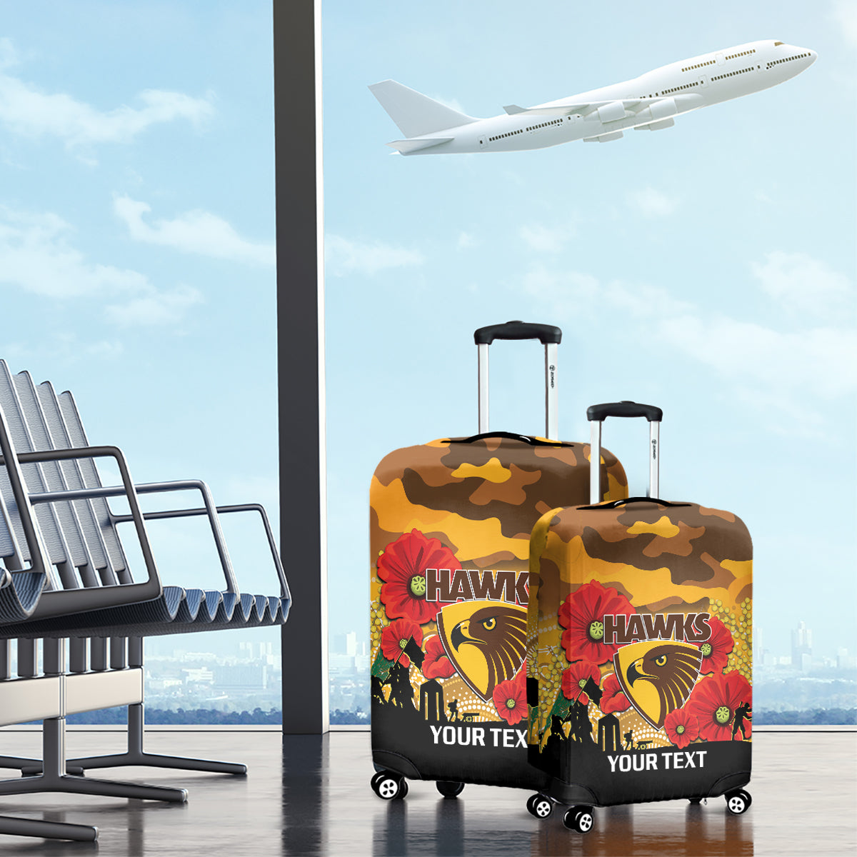 Custom Hawks Football ANZAC Luggage Cover Gallipoli Camouflage With Poppies