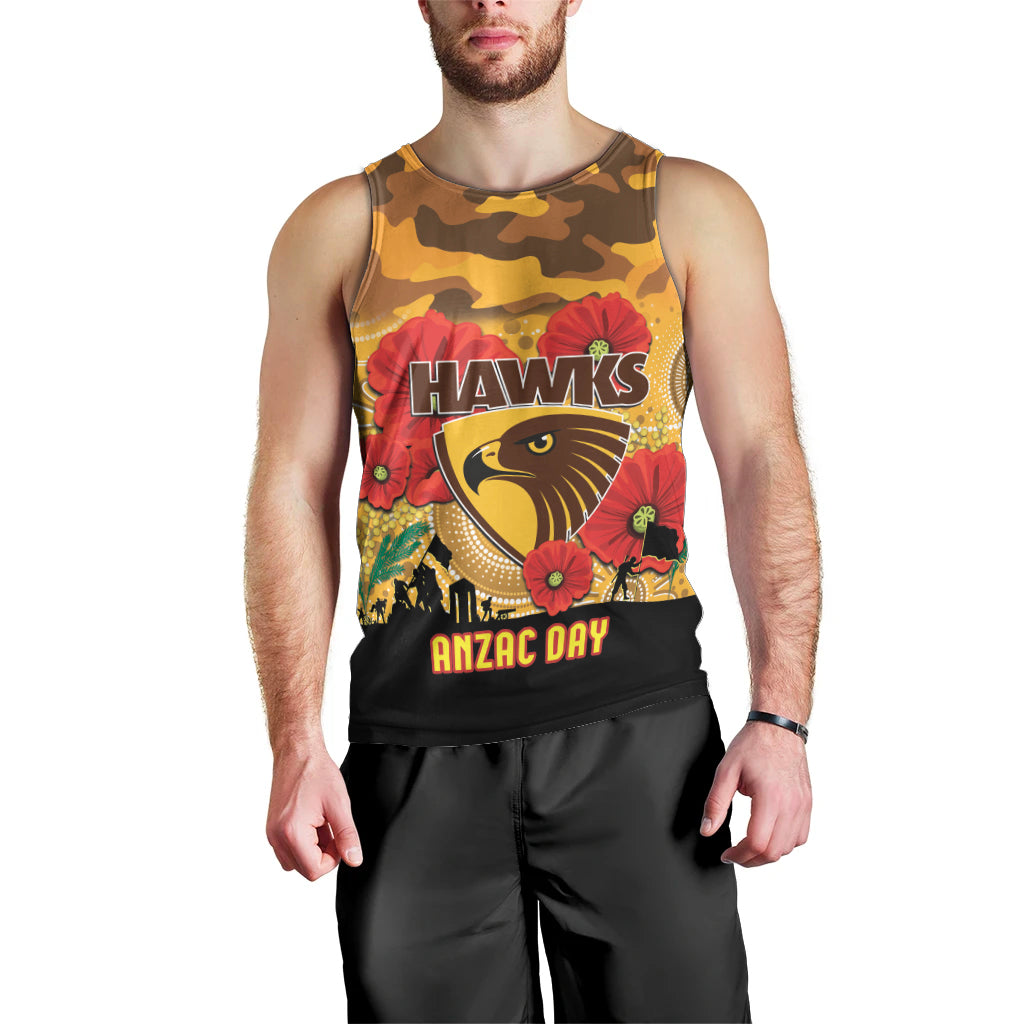 Custom Hawks Football ANZAC Men Tank Top Gallipoli Camouflage With Poppies