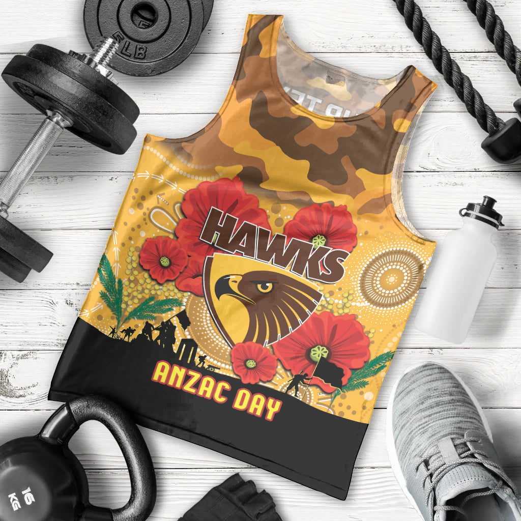 Custom Hawks Football ANZAC Men Tank Top Gallipoli Camouflage With Poppies