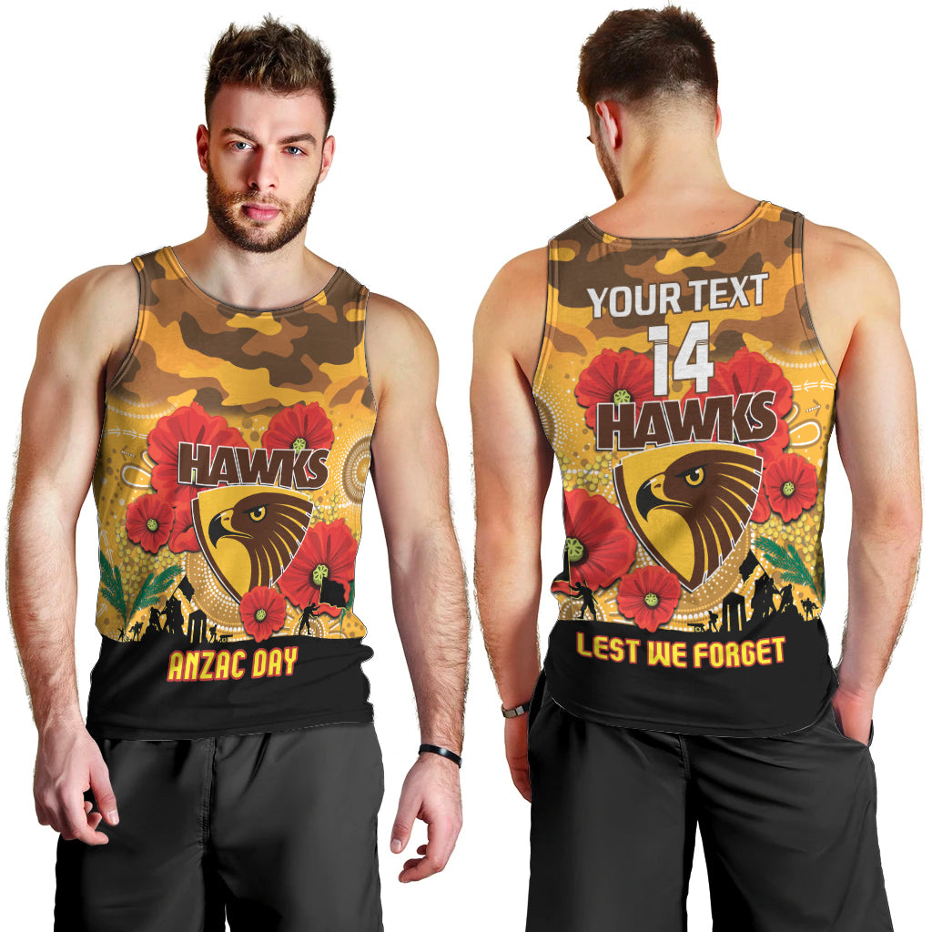 Custom Hawks Football ANZAC Men Tank Top Gallipoli Camouflage With Poppies
