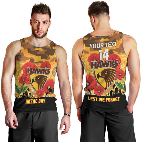 Custom Hawks Football ANZAC Men Tank Top Gallipoli Camouflage With Poppies