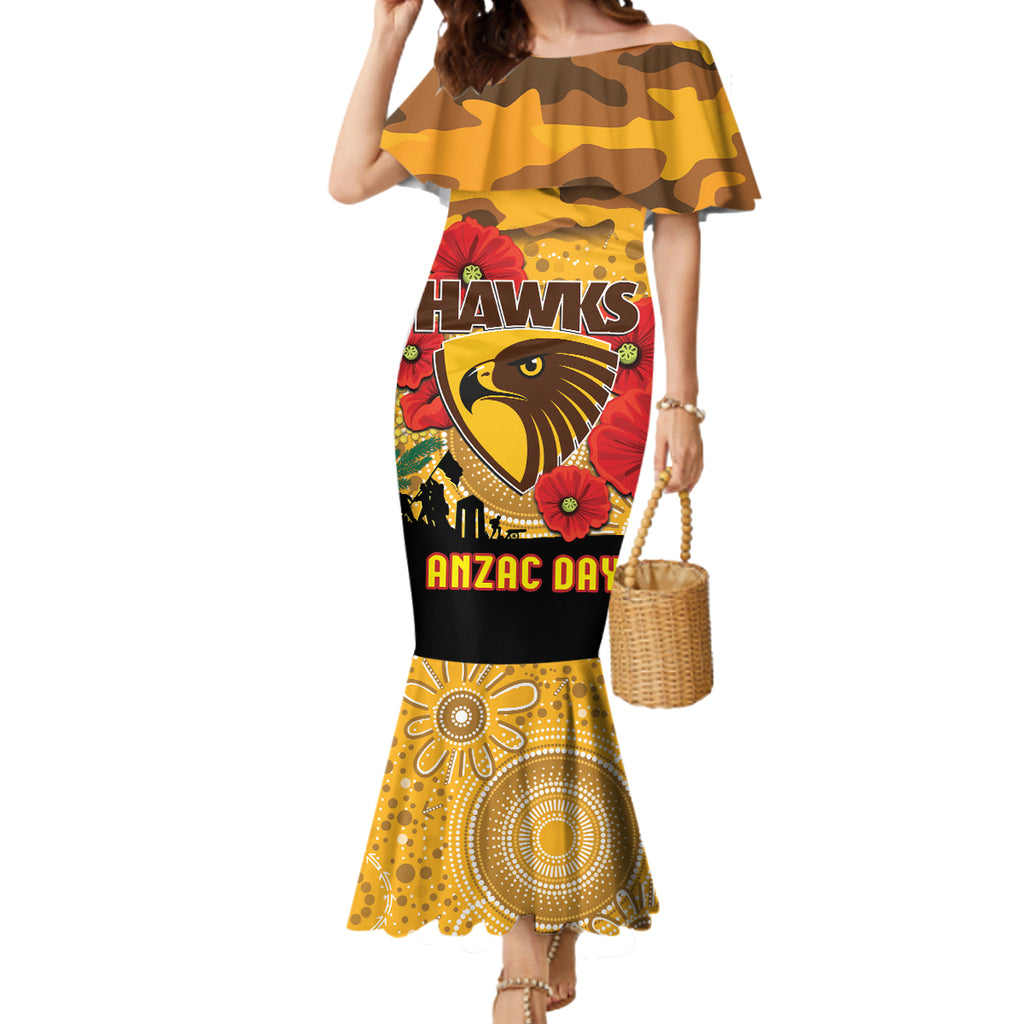Custom Hawks Football ANZAC Mermaid Dress Gallipoli Camouflage With Poppies