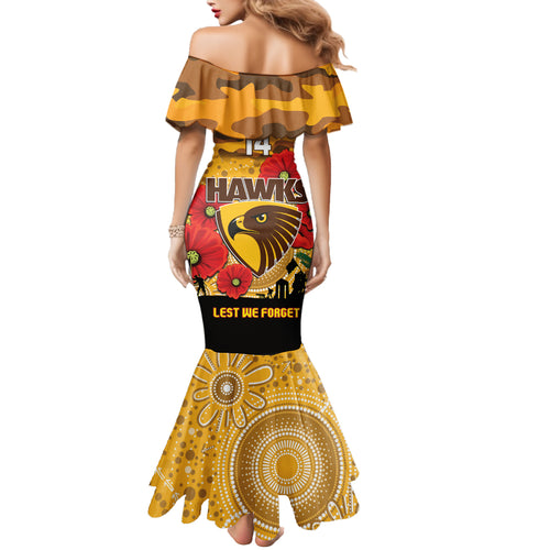 Custom Hawks Football ANZAC Mermaid Dress Gallipoli Camouflage With Poppies