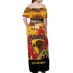 Custom Hawks Football ANZAC Off Shoulder Maxi Dress Gallipoli Camouflage With Poppies
