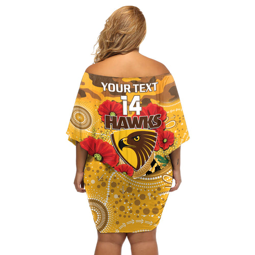 Custom Hawks Football ANZAC Off Shoulder Short Dress Gallipoli Camouflage With Poppies