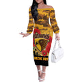 Custom Hawks Football ANZAC Off The Shoulder Long Sleeve Dress Gallipoli Camouflage With Poppies