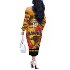 Custom Hawks Football ANZAC Off The Shoulder Long Sleeve Dress Gallipoli Camouflage With Poppies
