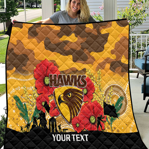Custom Hawks Football ANZAC Quilt Gallipoli Camouflage With Poppies