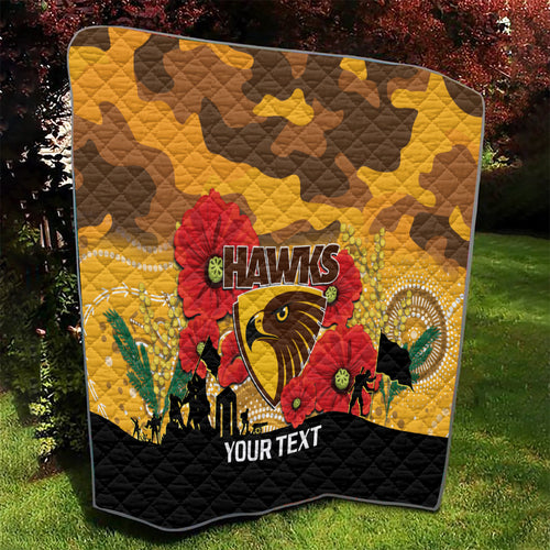 Custom Hawks Football ANZAC Quilt Gallipoli Camouflage With Poppies