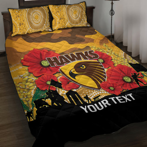 Custom Hawks Football ANZAC Quilt Bed Set Gallipoli Camouflage With Poppies