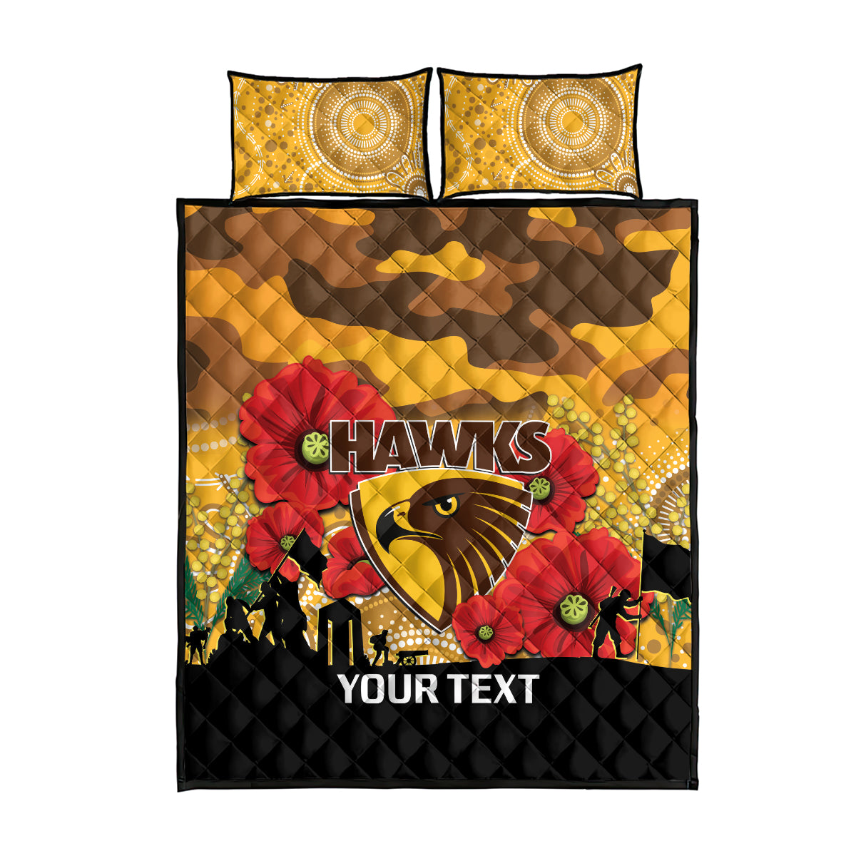 Custom Hawks Football ANZAC Quilt Bed Set Gallipoli Camouflage With Poppies
