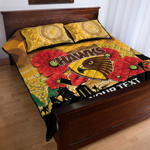 Custom Hawks Football ANZAC Quilt Bed Set Gallipoli Camouflage With Poppies