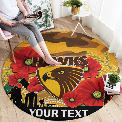 Custom Hawks Football ANZAC Round Carpet Gallipoli Camouflage With Poppies