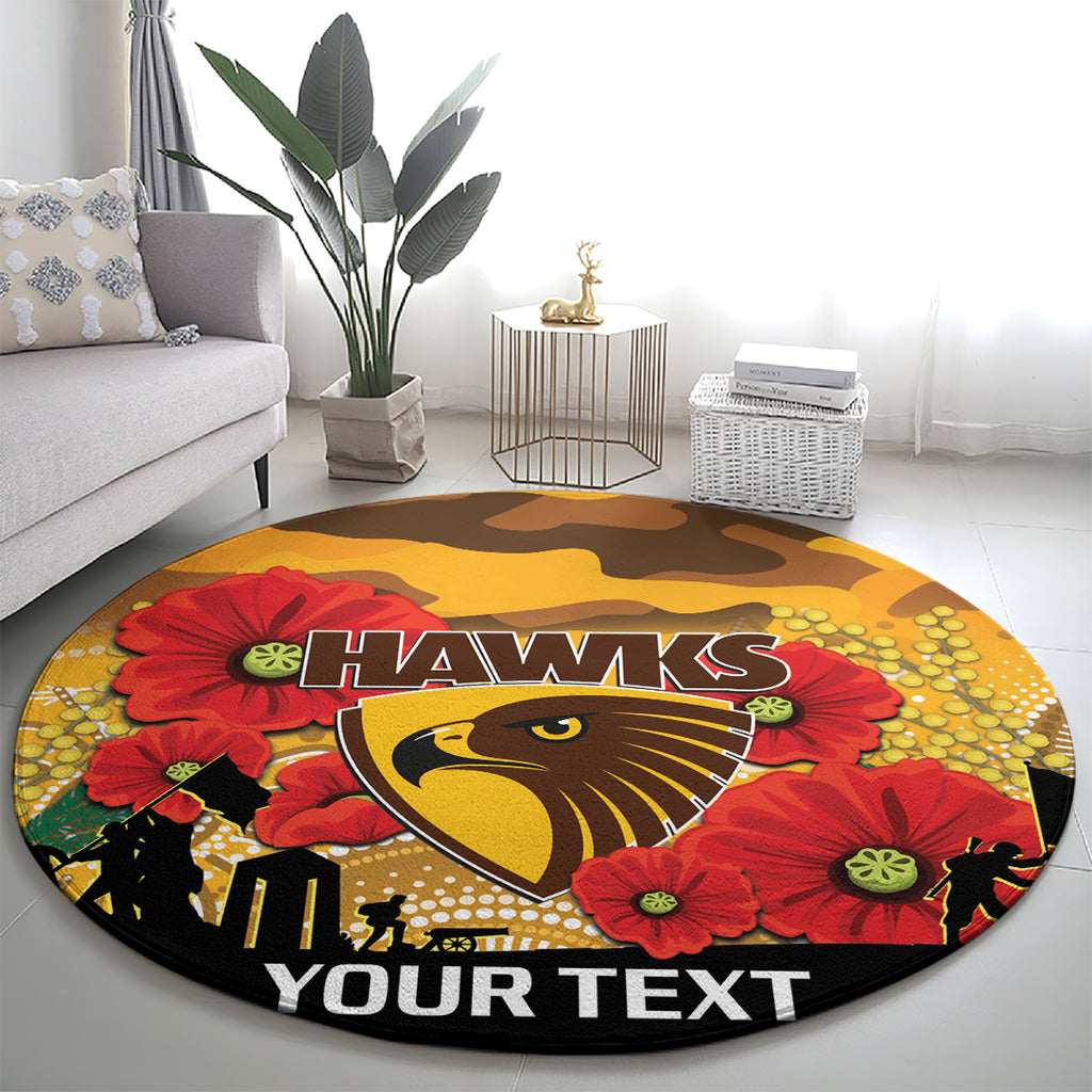 Custom Hawks Football ANZAC Round Carpet Gallipoli Camouflage With Poppies