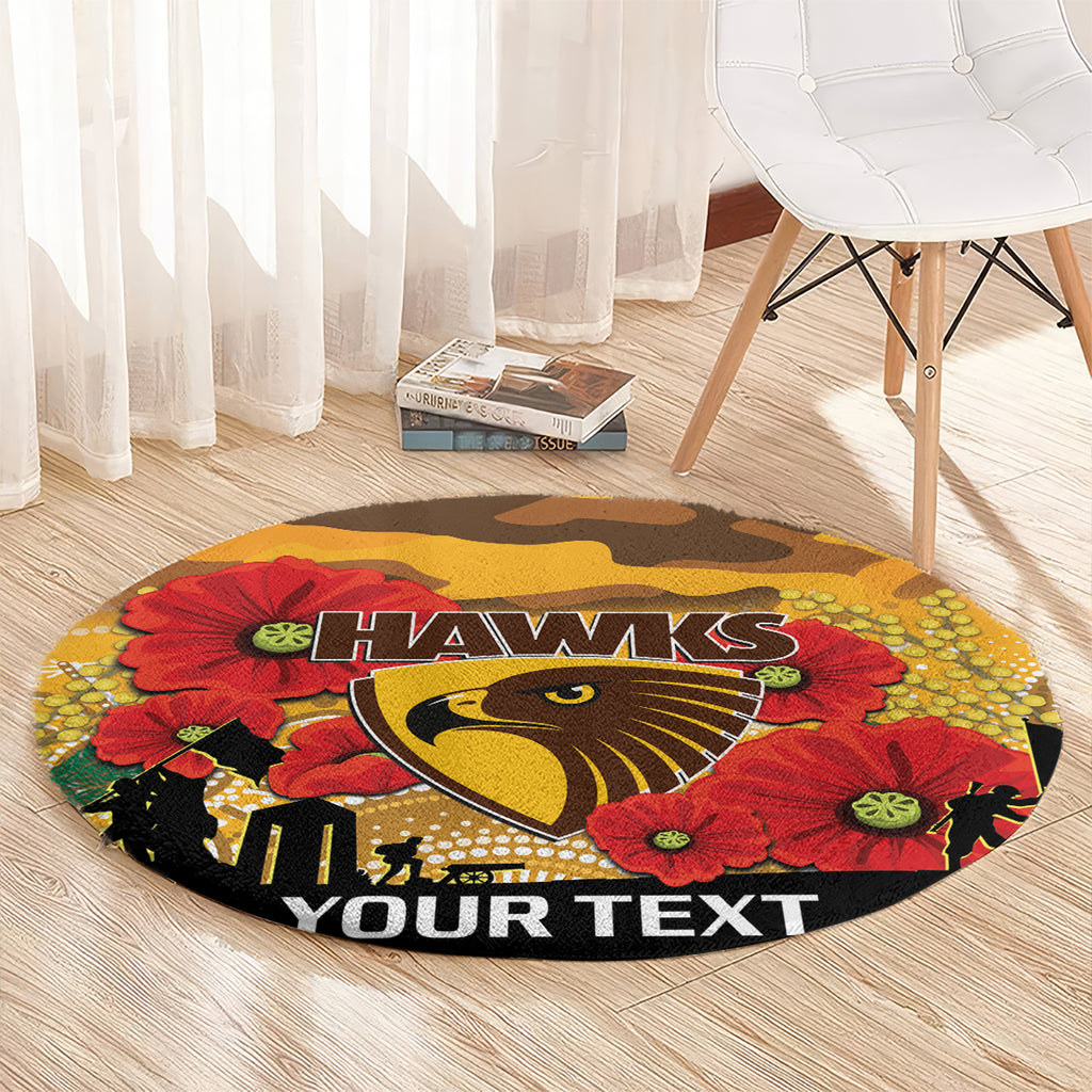 Custom Hawks Football ANZAC Round Carpet Gallipoli Camouflage With Poppies