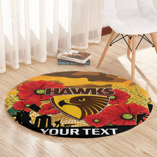 Custom Hawks Football ANZAC Round Carpet Gallipoli Camouflage With Poppies