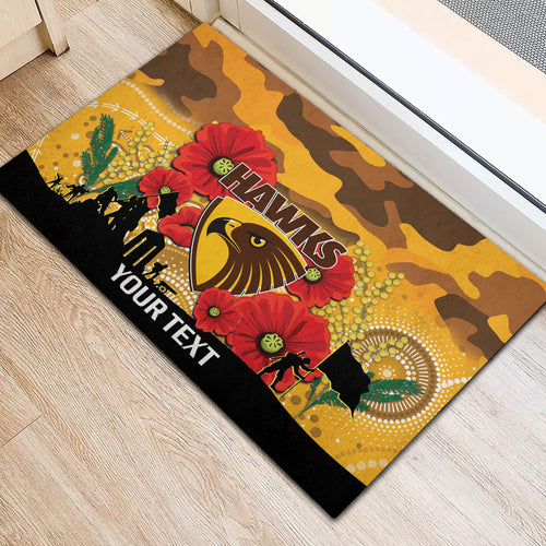 Custom Hawks Football ANZAC Rubber Doormat Gallipoli Camouflage With Poppies