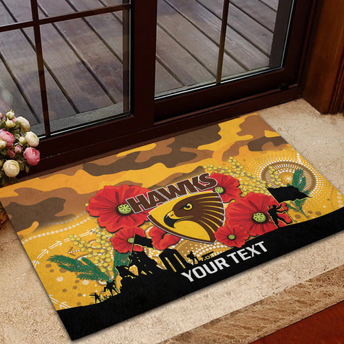 Custom Hawks Football ANZAC Rubber Doormat Gallipoli Camouflage With Poppies