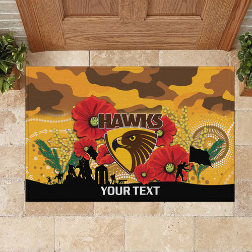 Custom Hawks Football ANZAC Rubber Doormat Gallipoli Camouflage With Poppies