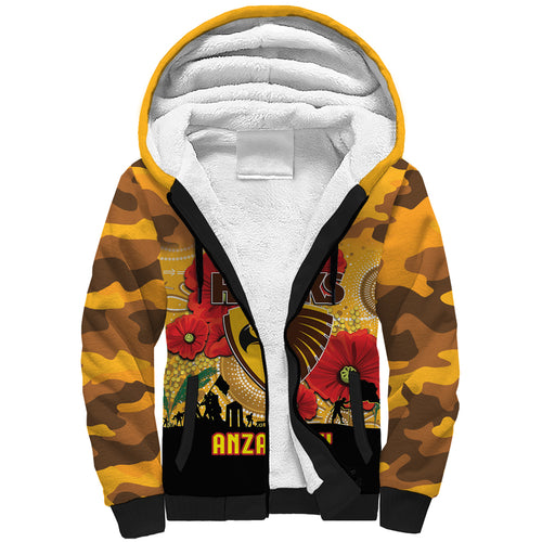 Custom Hawks Football ANZAC Sherpa Hoodie Gallipoli Camouflage With Poppies