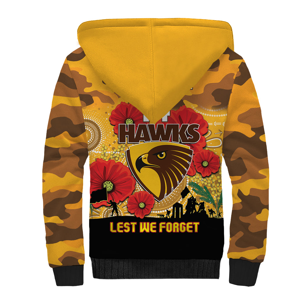 Custom Hawks Football ANZAC Sherpa Hoodie Gallipoli Camouflage With Poppies