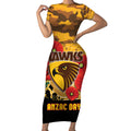 Custom Hawks Football ANZAC Short Sleeve Bodycon Dress Gallipoli Camouflage With Poppies