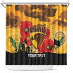 Custom Hawks Football ANZAC Shower Curtain Gallipoli Camouflage With Poppies