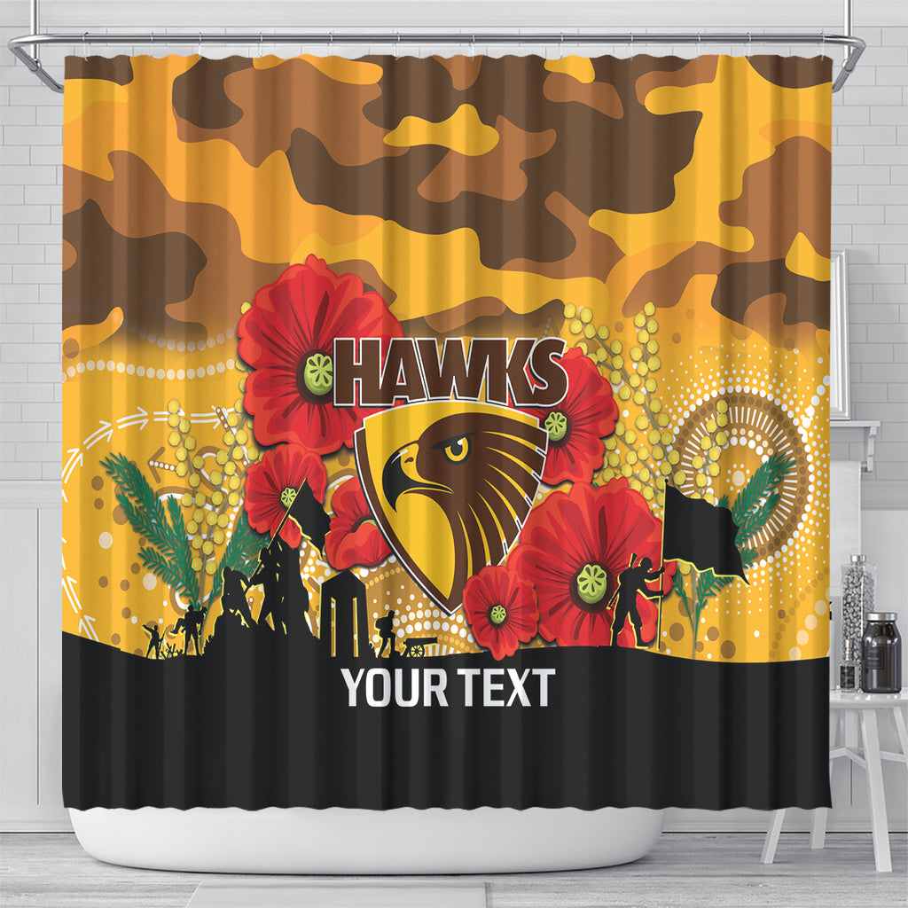 Custom Hawks Football ANZAC Shower Curtain Gallipoli Camouflage With Poppies
