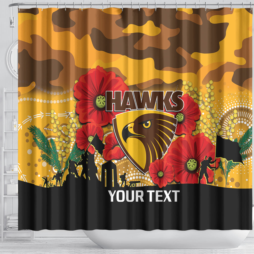 Custom Hawks Football ANZAC Shower Curtain Gallipoli Camouflage With Poppies