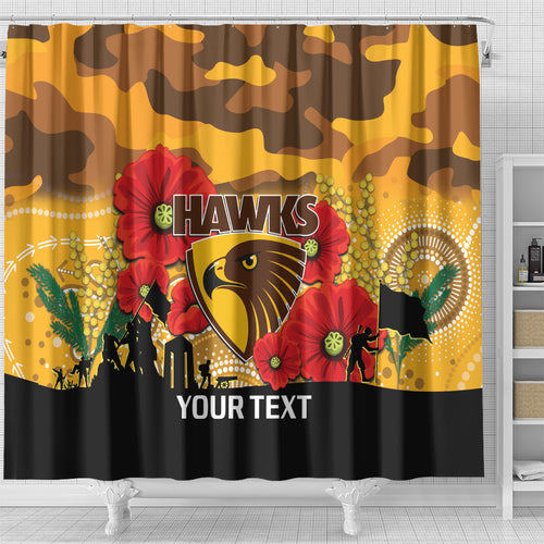 Custom Hawks Football ANZAC Shower Curtain Gallipoli Camouflage With Poppies