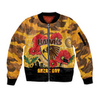 Custom Hawks Football ANZAC Sleeve Zip Bomber Jacket Gallipoli Camouflage With Poppies