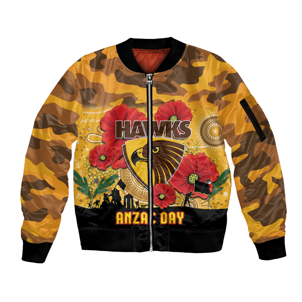 Custom Hawks Football ANZAC Sleeve Zip Bomber Jacket Gallipoli Camouflage With Poppies