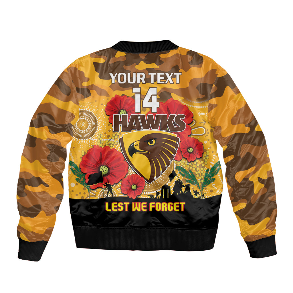 Custom Hawks Football ANZAC Sleeve Zip Bomber Jacket Gallipoli Camouflage With Poppies