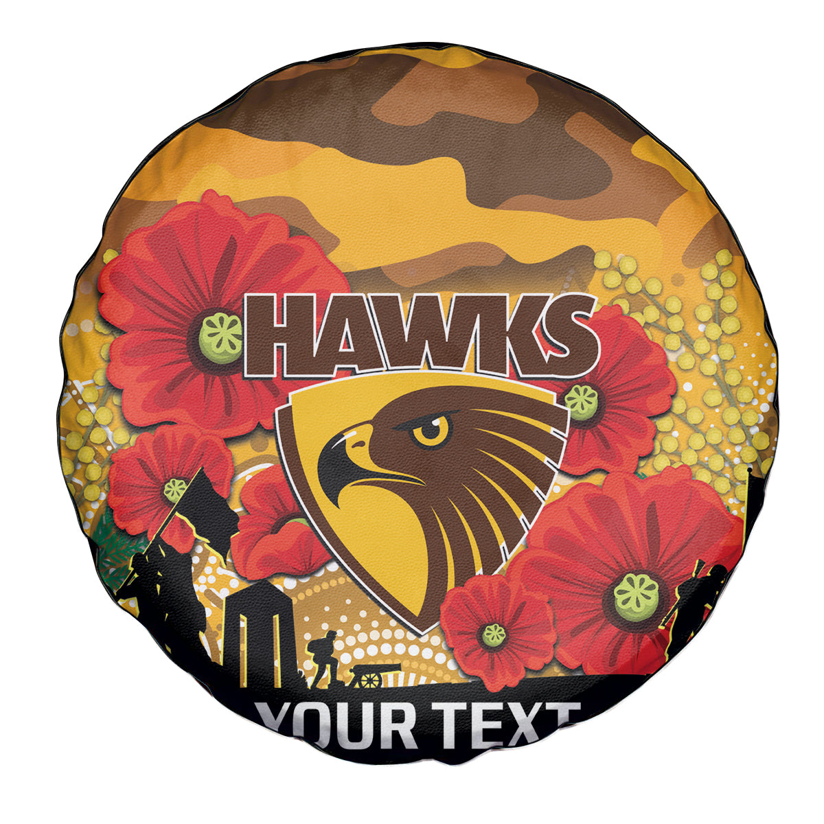 Custom Hawks Football ANZAC Spare Tire Cover Gallipoli Camouflage With Poppies