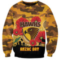 Custom Hawks Football ANZAC Sweatshirt Gallipoli Camouflage With Poppies