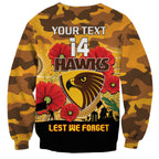 Custom Hawks Football ANZAC Sweatshirt Gallipoli Camouflage With Poppies