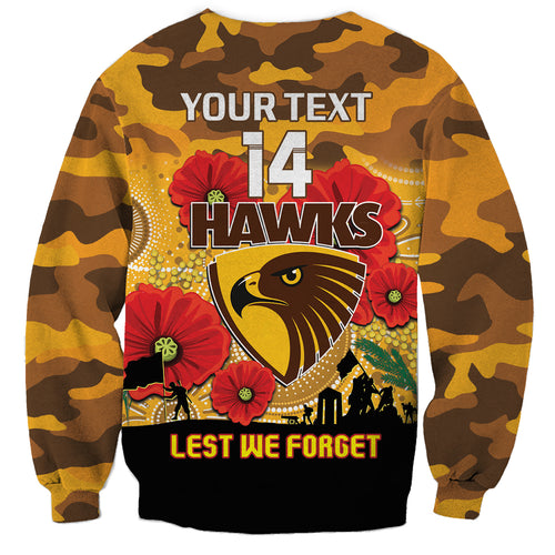 Custom Hawks Football ANZAC Sweatshirt Gallipoli Camouflage With Poppies