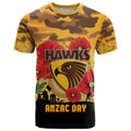 Custom Hawks Football ANZAC T Shirt Gallipoli Camouflage With Poppies