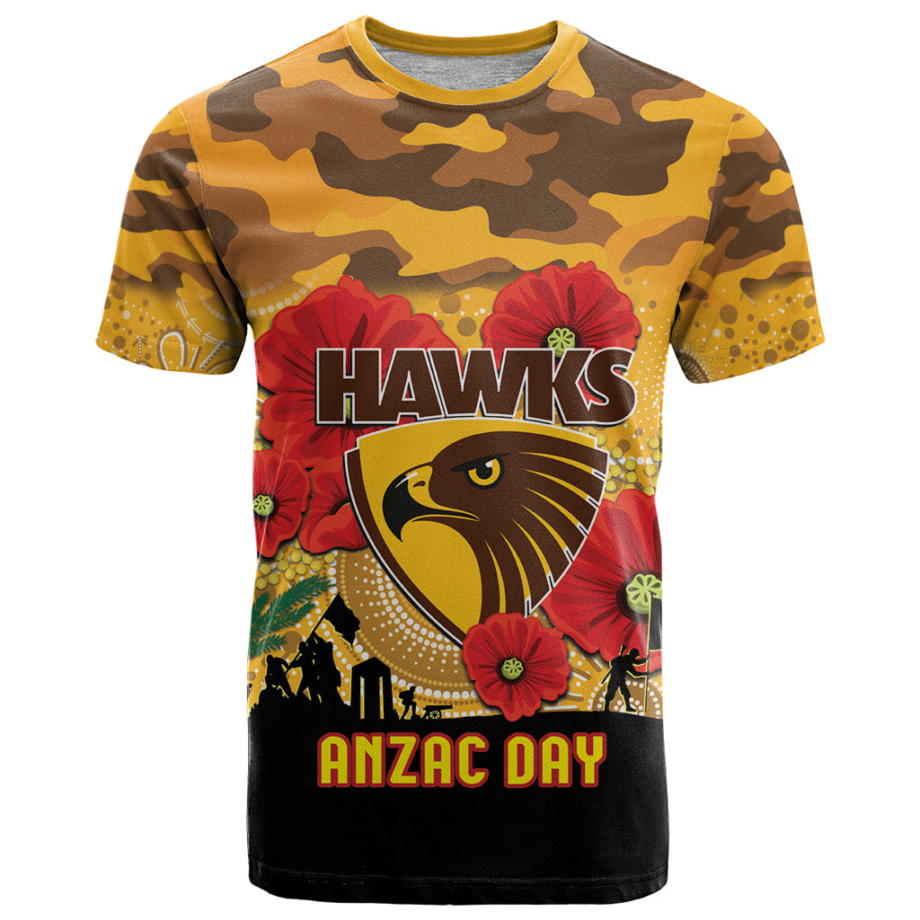 Custom Hawks Football ANZAC T Shirt Gallipoli Camouflage With Poppies