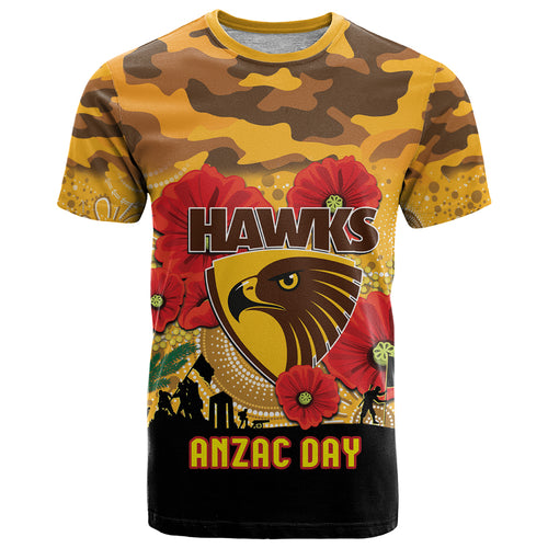 Custom Hawks Football ANZAC T Shirt Gallipoli Camouflage With Poppies