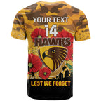 Custom Hawks Football ANZAC T Shirt Gallipoli Camouflage With Poppies