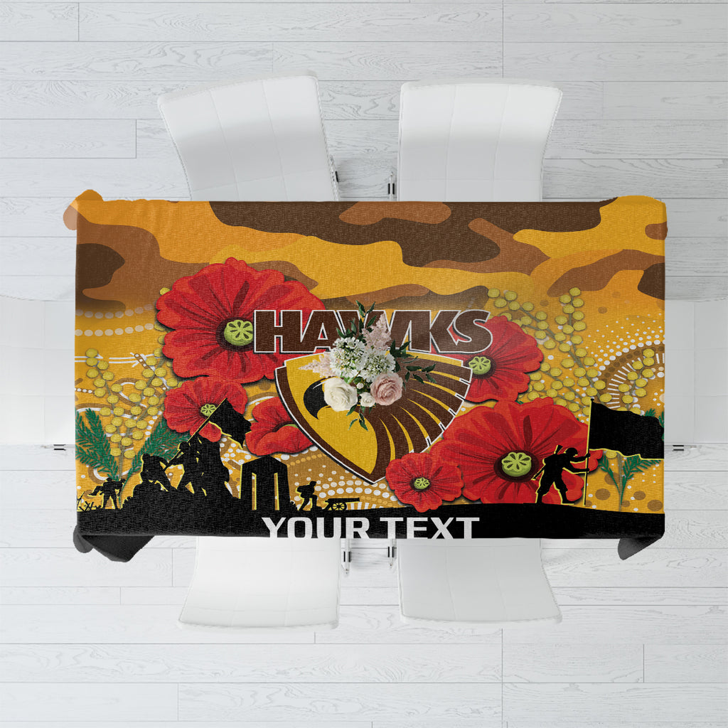 Custom Hawks Football ANZAC Tablecloth Gallipoli Camouflage With Poppies
