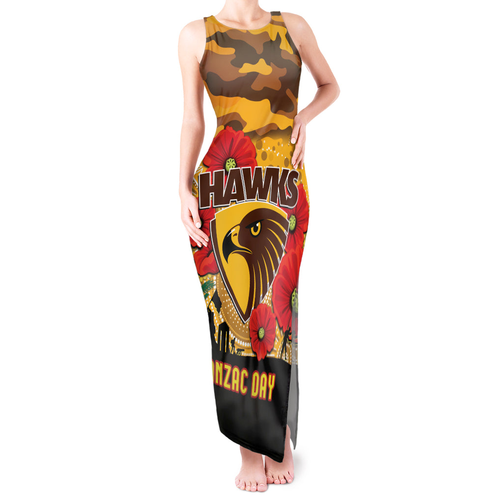 Custom Hawks Football ANZAC Tank Maxi Dress Gallipoli Camouflage With Poppies