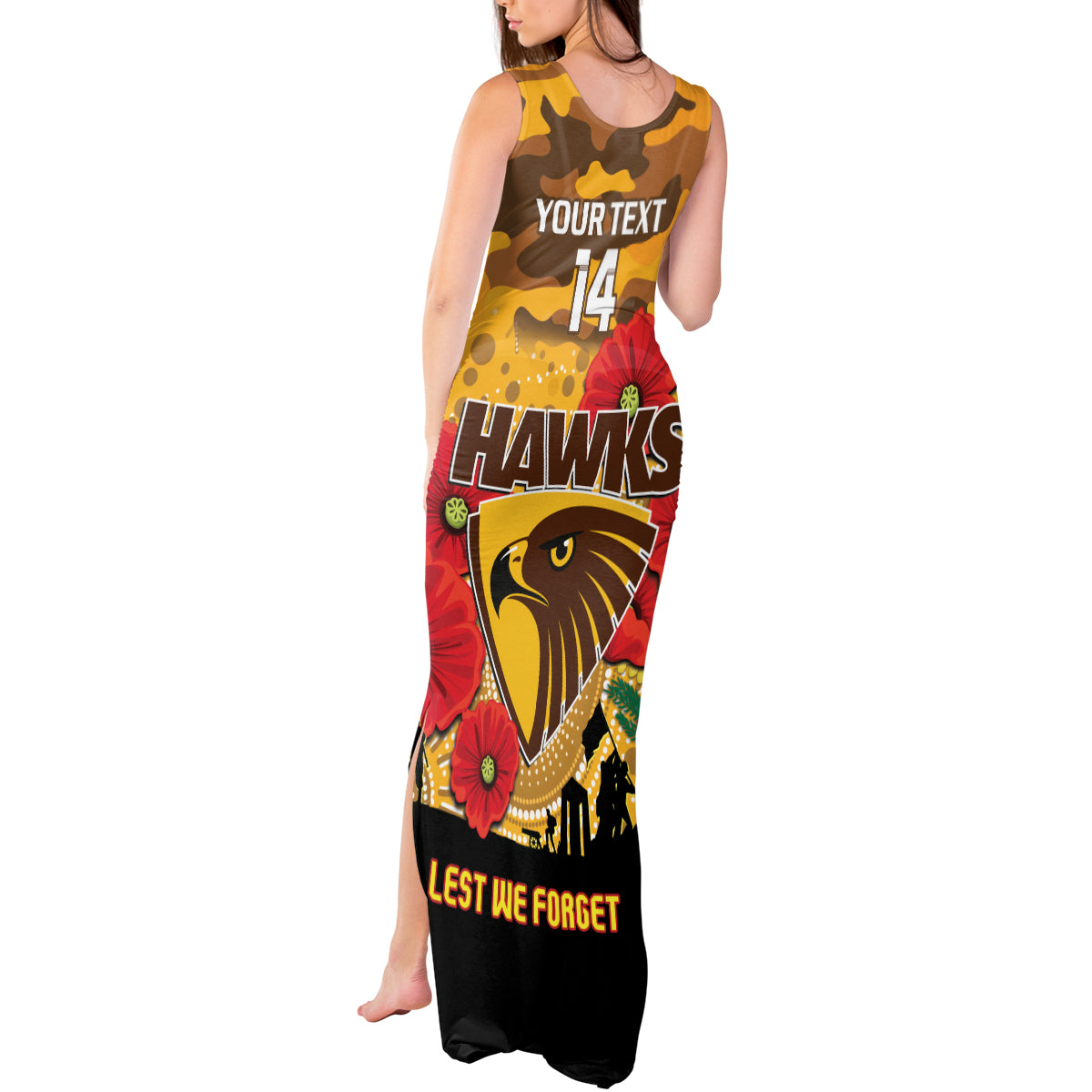 Custom Hawks Football ANZAC Tank Maxi Dress Gallipoli Camouflage With Poppies