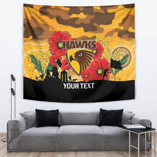 Custom Hawks Football ANZAC Tapestry Gallipoli Camouflage With Poppies