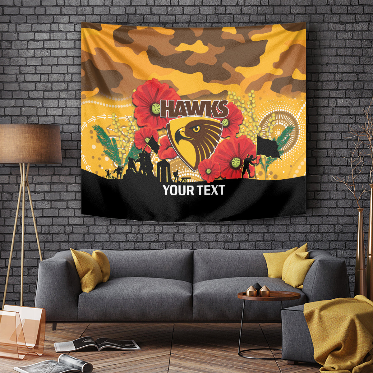 Custom Hawks Football ANZAC Tapestry Gallipoli Camouflage With Poppies