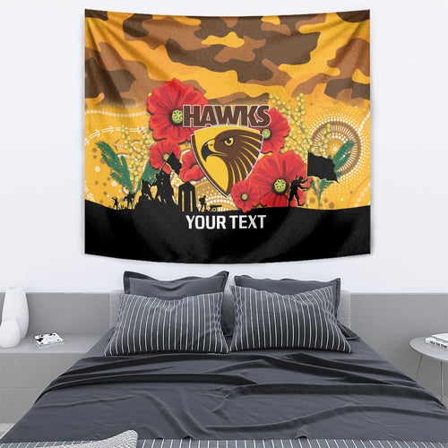 Custom Hawks Football ANZAC Tapestry Gallipoli Camouflage With Poppies