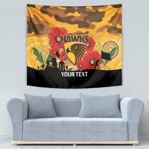 Custom Hawks Football ANZAC Tapestry Gallipoli Camouflage With Poppies